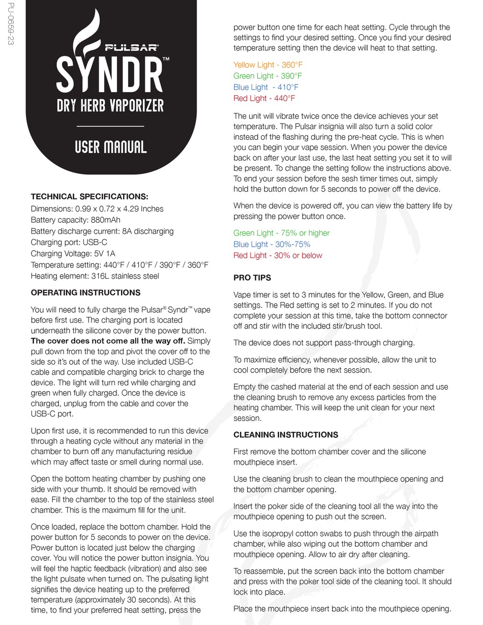 PULSAR SYNDR USER MANUAL Pdf Download