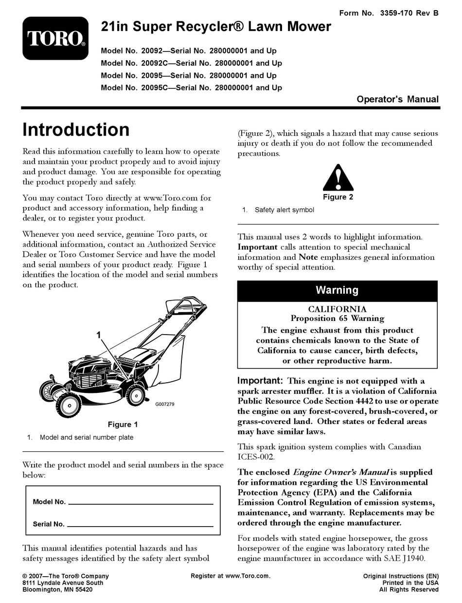 Toro 20092 store manual