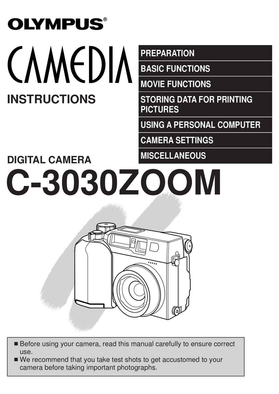 OLYMPUS CAMEDIA C3030 ZOOM INSTRUCTIONS MANUAL Pdf Download ManualsLib
