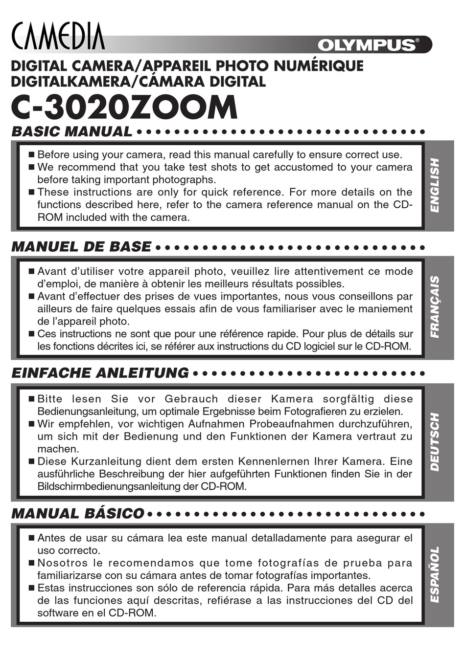 OLYMPUS CAMEDIA C3020 ZOOM BASIC MANUAL Pdf Download ManualsLib