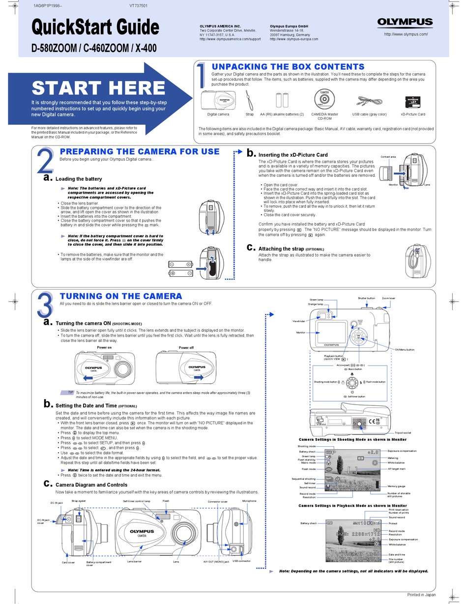 OLYMPUS CAMEDIA C460 ZOOM QUICK START MANUAL Pdf Download ManualsLib