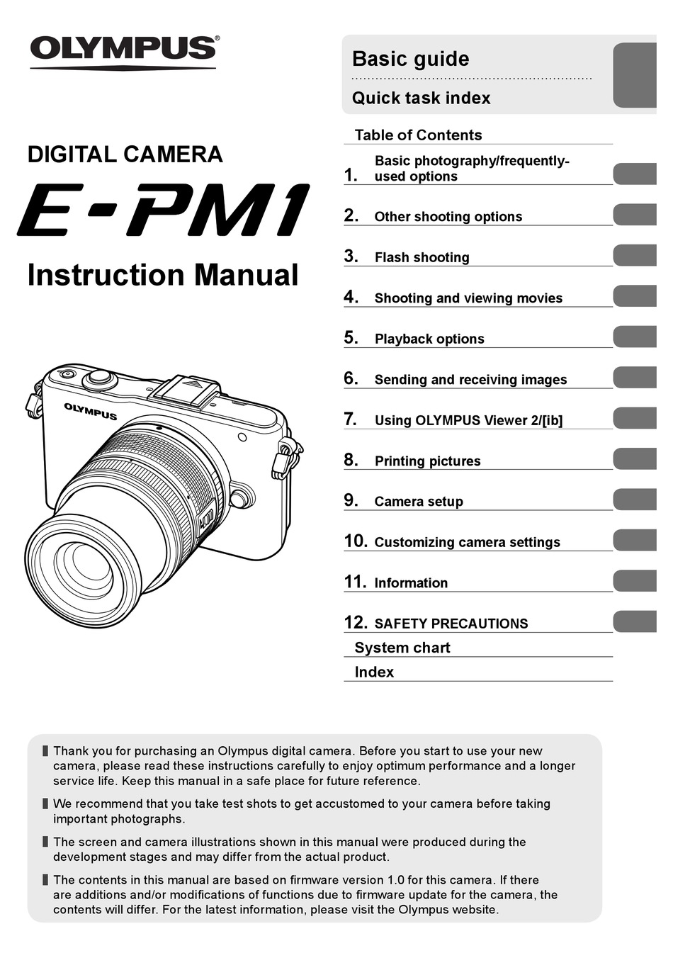 OLYMPUS E-PM1 INSTRUCTION MANUAL Pdf Download | ManualsLib