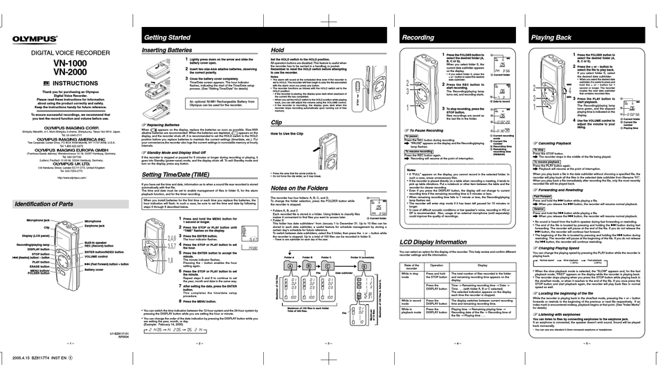 Olympus Vn 1000 Instructions Pdf Download Manualslib 8678