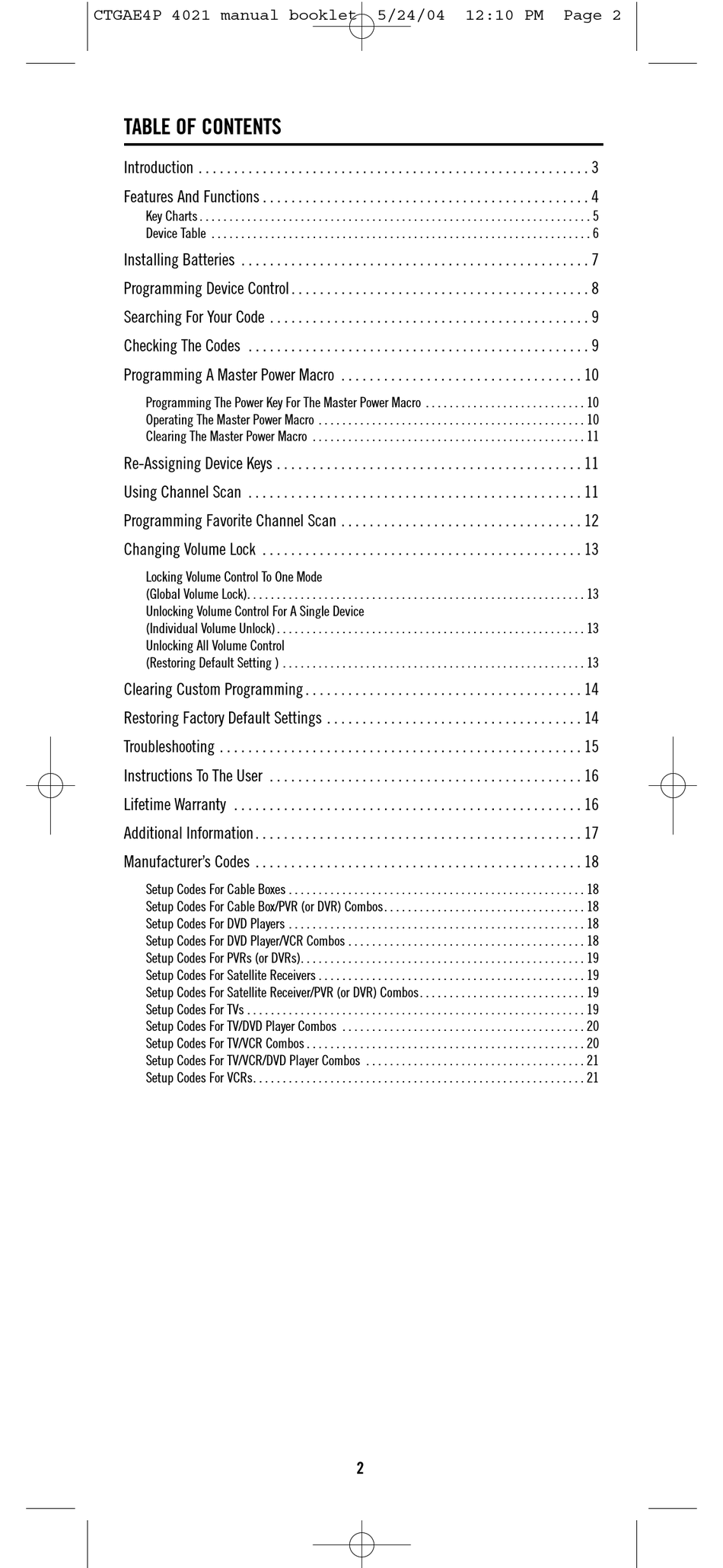 ONE FOR ALL URC4021 USER MANUAL Pdf Download ManualsLib