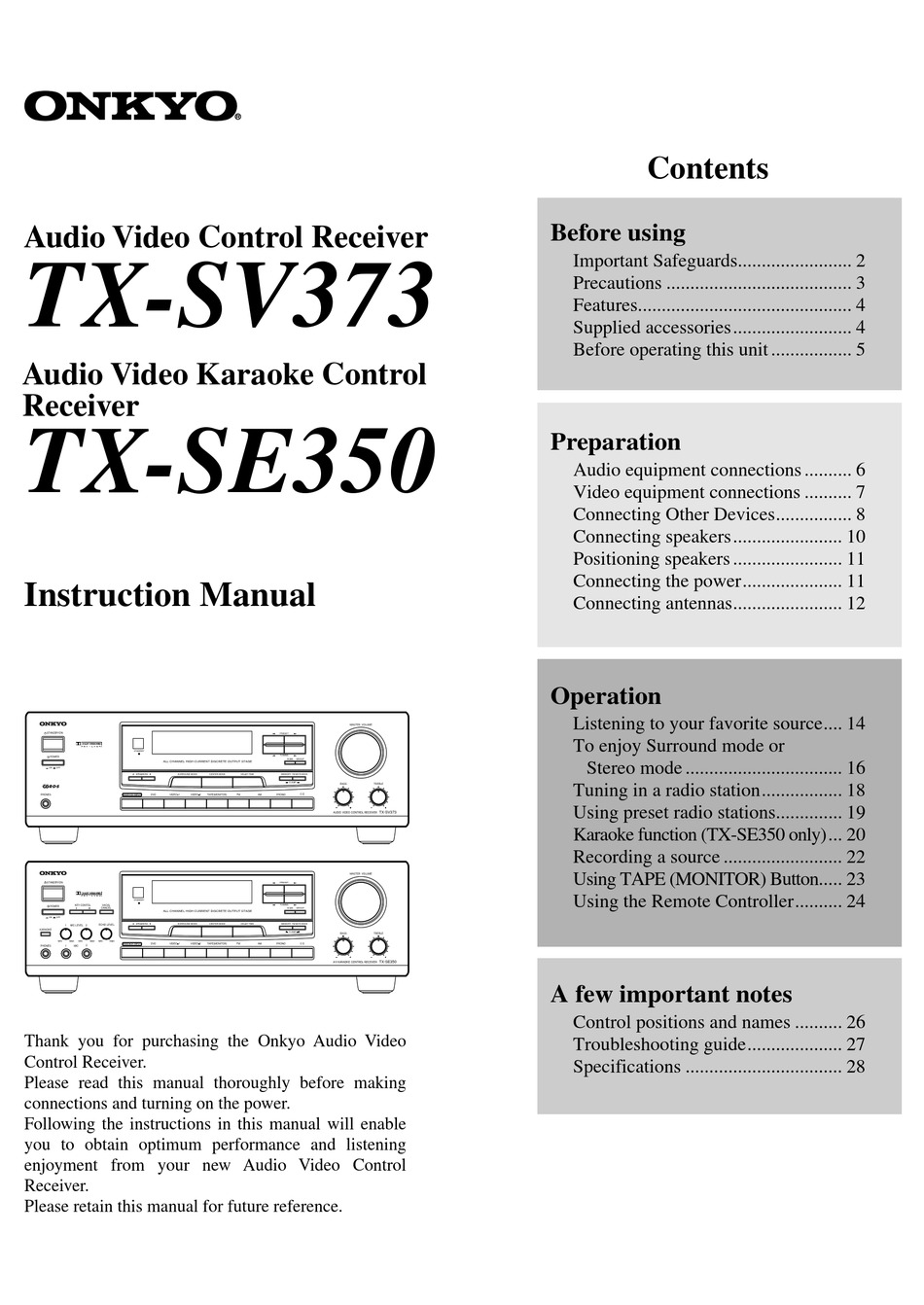 ONKYO TXSE350 INSTRUCTION MANUAL Pdf Download ManualsLib