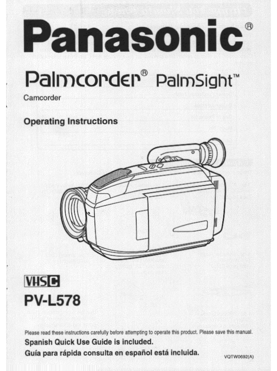 PANASONIC PALMCORDER PALMSIGHT PV-L578 USER MANUAL Pdf Download