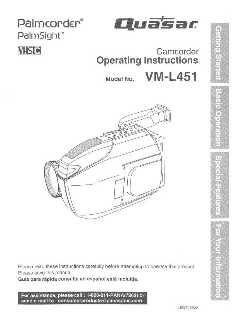 Quasar Palmcorder Palmsight Vm L451 User Manual Pdf Download Manualslib Quasar Palmcorder Palmsight Vm L451 User Manual Pdf Download Manualslib