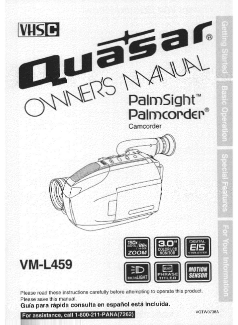 Quasar Palmcorder Palmsight Vm L459 User Manual Pdf Download Manualslib Quasar Palmcorder Palmsight Vm L459 User Manual Pdf Download Manualslib