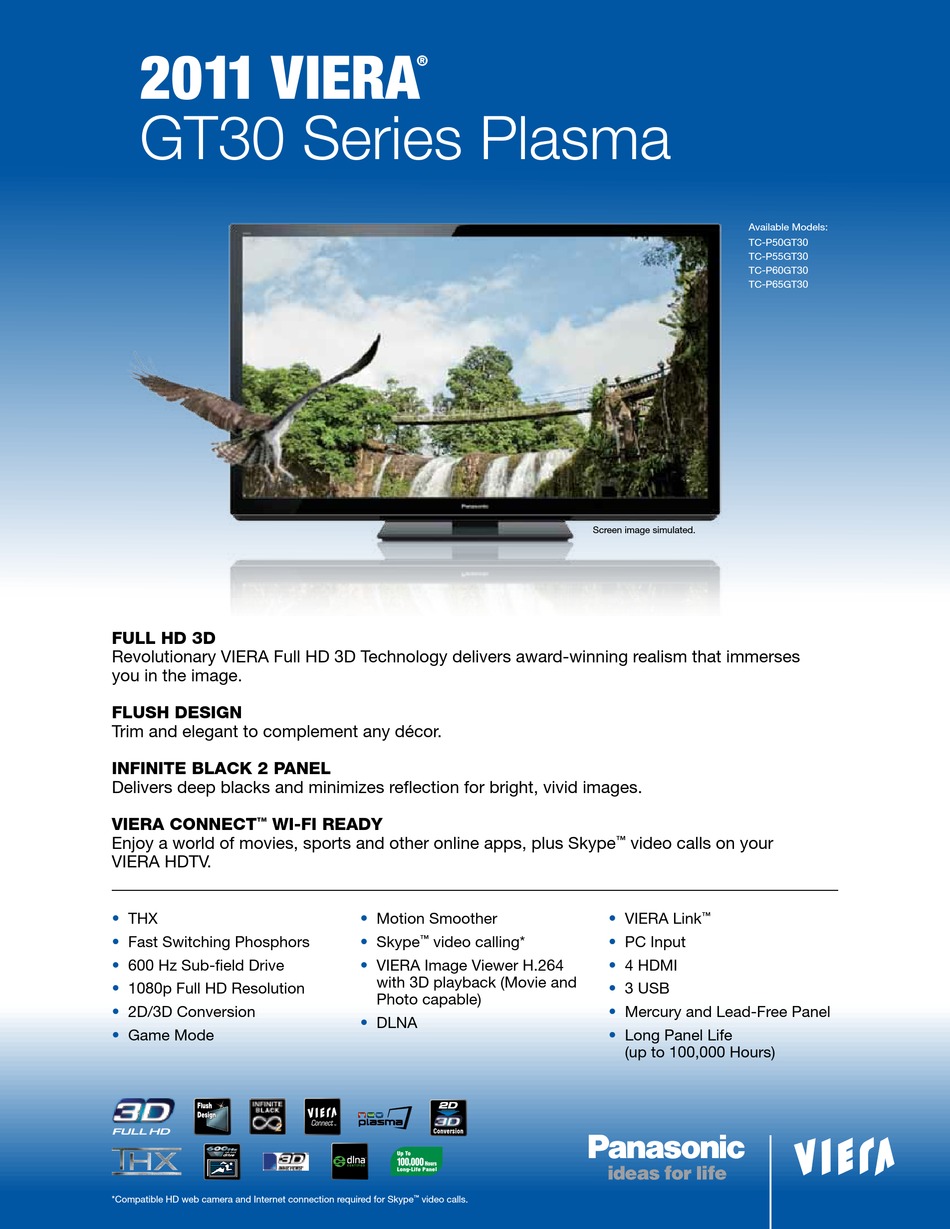 Panasonic Viera Tc P65gt30 Specification Sheet Pdf Download Manualslib