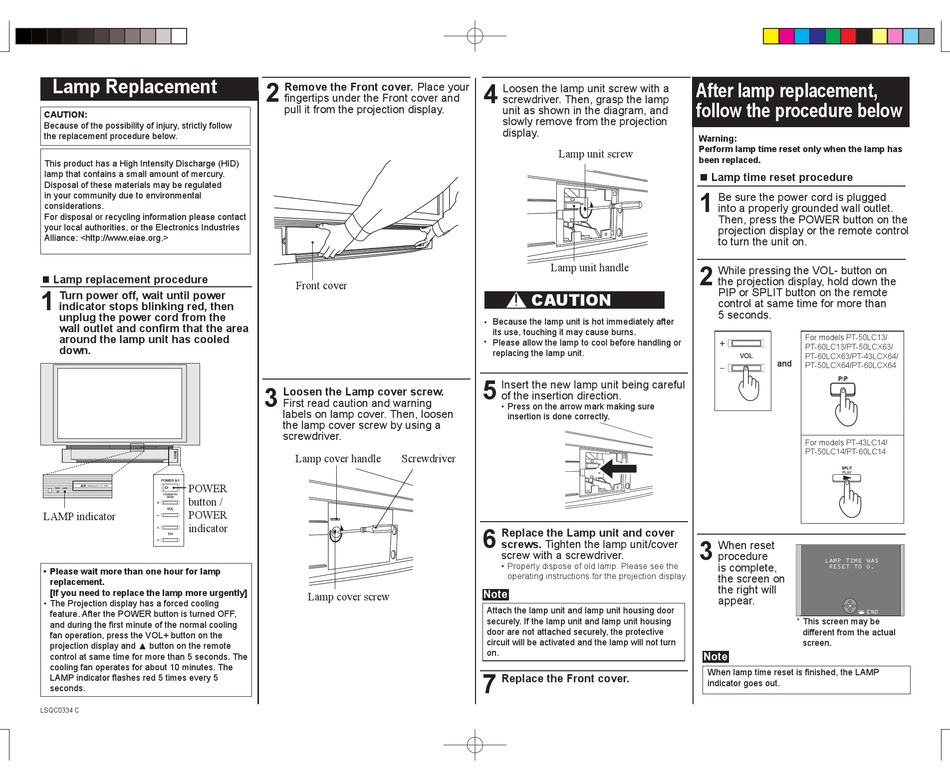 Panasonic Pt 43lc14 Lamp Replacement Update Pdf Download Manualslib