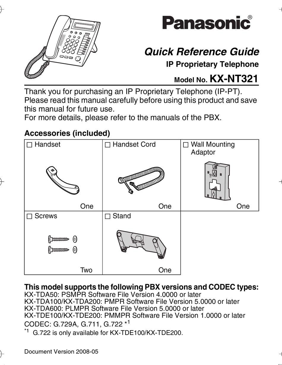 Panasonic Kx Nt321 Quick Reference Manual Pdf Download Manualslib