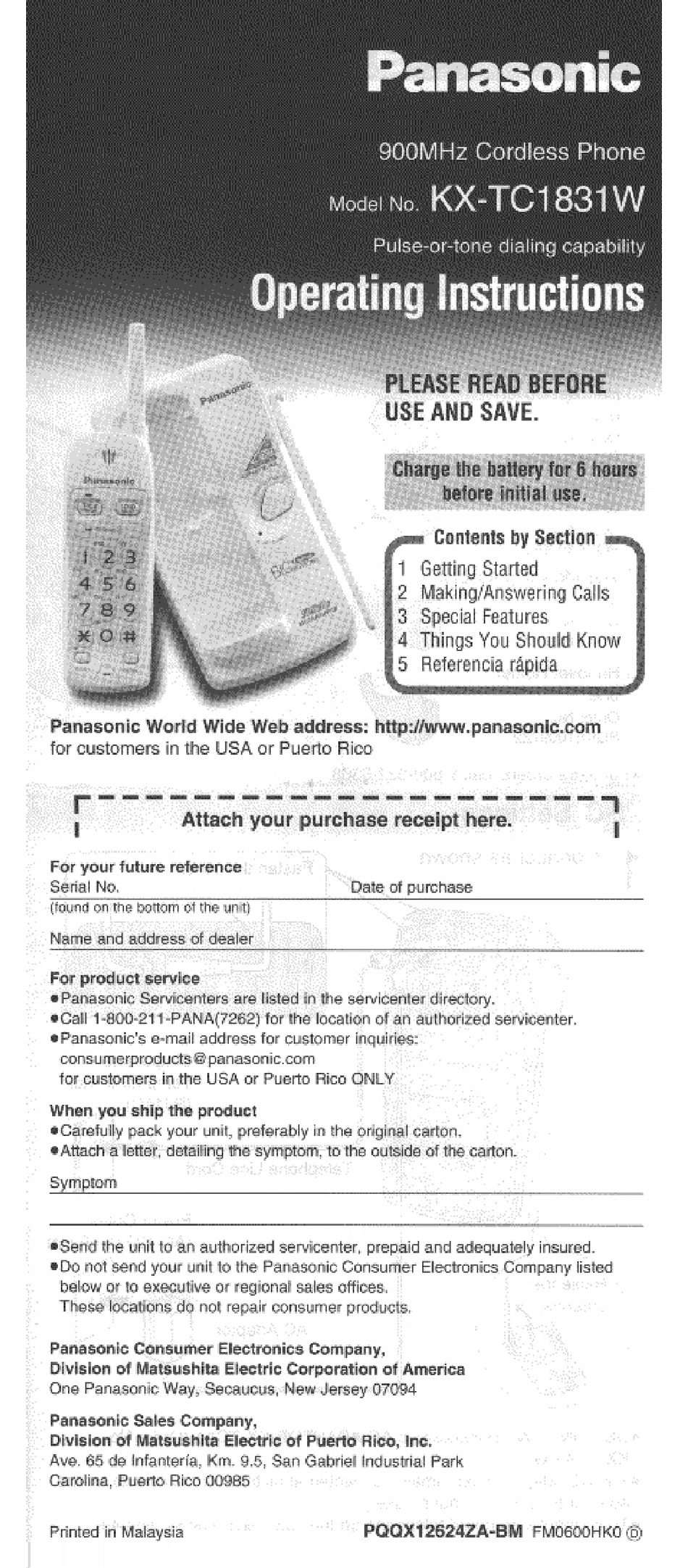 PANASONIC KX-TC1831W USER MANUAL Pdf Download | ManualsLib