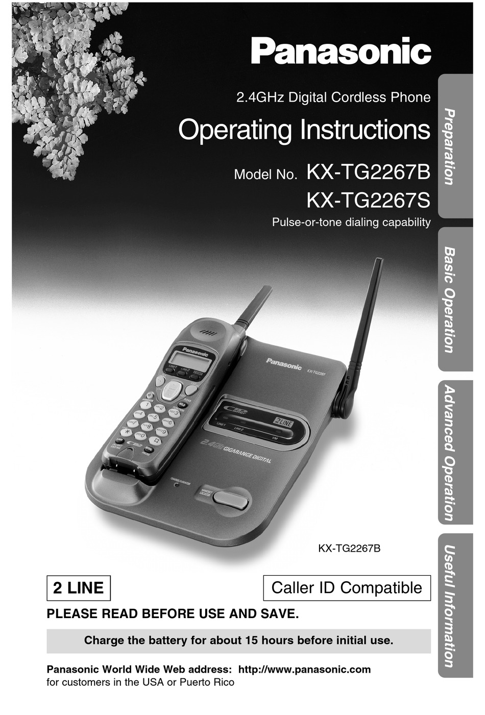 PANASONIC KX-TG2267B OPERATING INSTRUCTIONS MANUAL Pdf Download