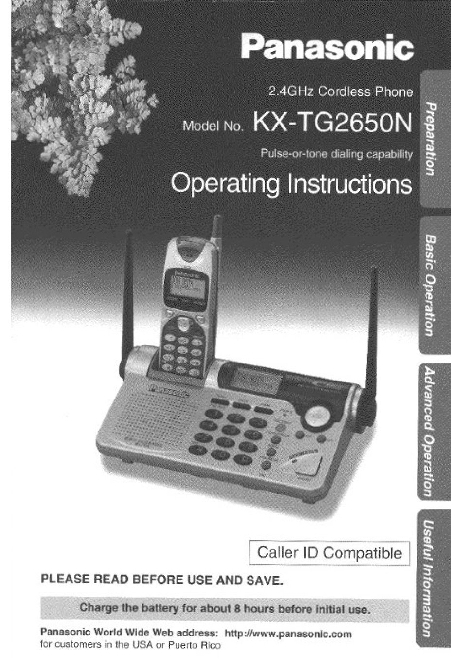 PANASONIC KX-TG2650N OPERATING INSTRUCTIONS MANUAL Pdf Download ...