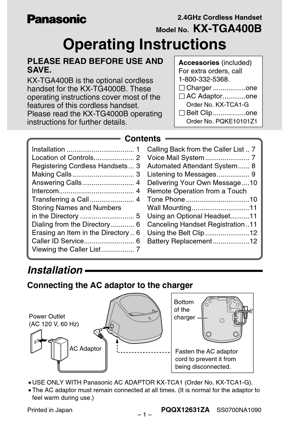 Panasonic Kx Tga400b Operating Instructions Manual Pdf Download Manualslib