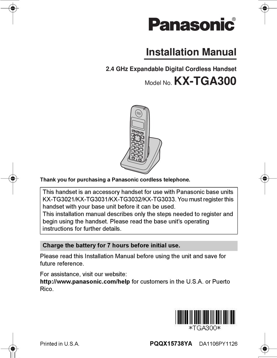 PANASONIC KX-TGA300B INSTALLATION MANUAL Pdf Download | ManualsLib