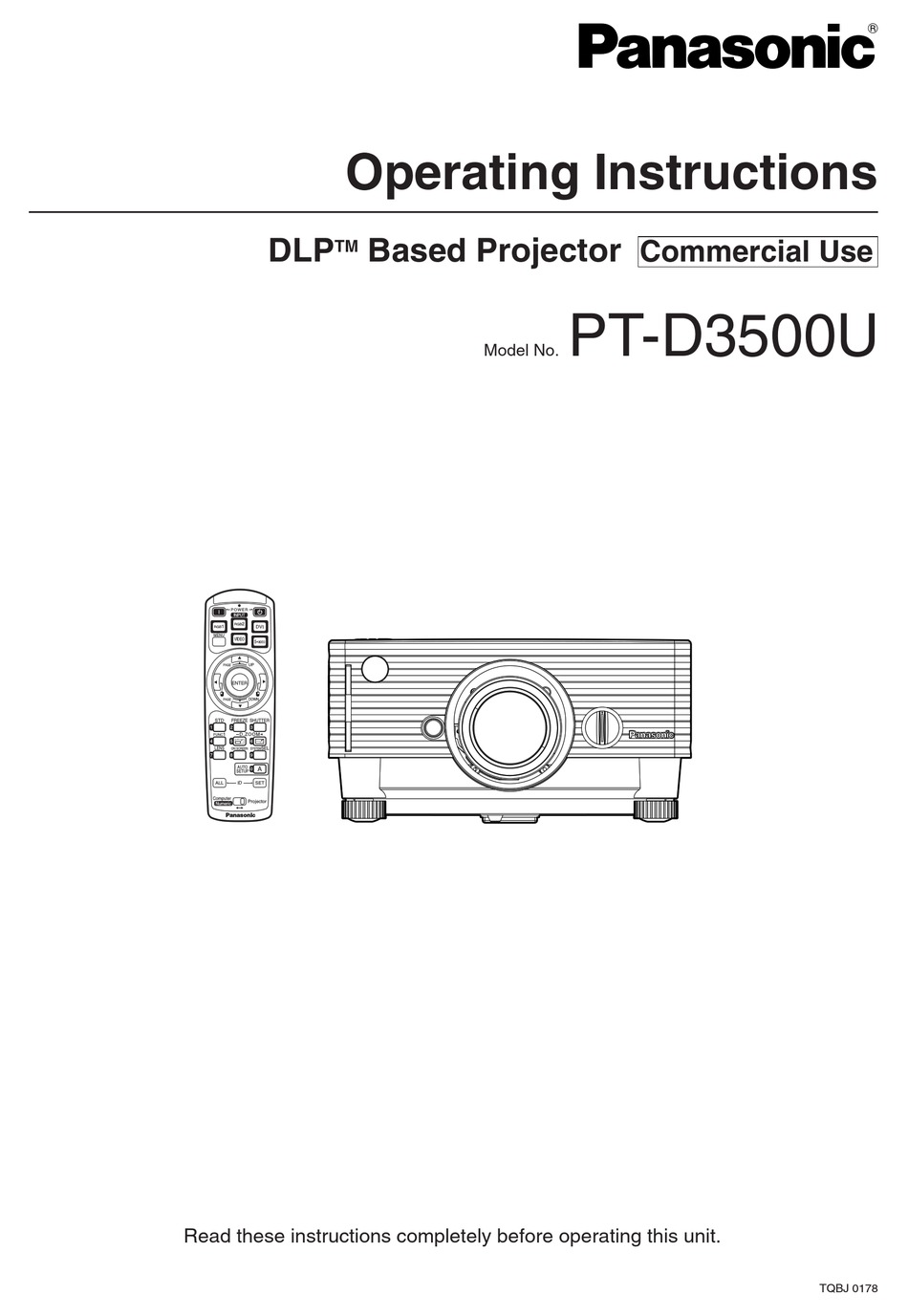 PANASONIC DLP PT-D3500U OPERATING INSTRUCTIONS MANUAL Pdf Download 