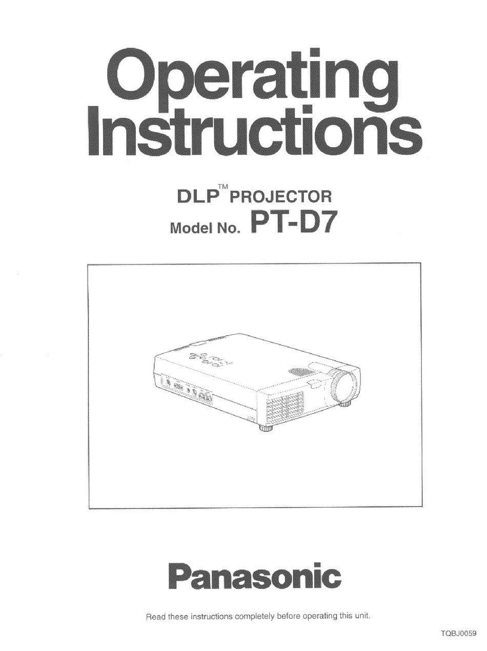 Afwijking munitie agenda PANASONIC PT-D7 OPERATING INSTRUCTIONS MANUAL Pdf Download | ManualsLib