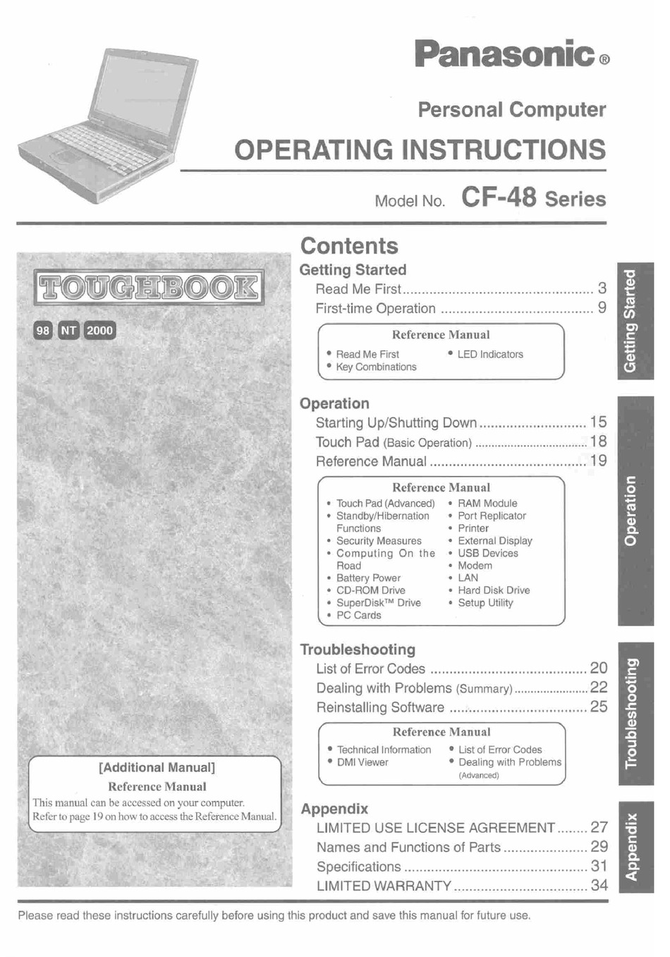 PANASONIC TOUGHBOOK CF-48P4FAUEM USER MANUAL Pdf Download | ManualsLib