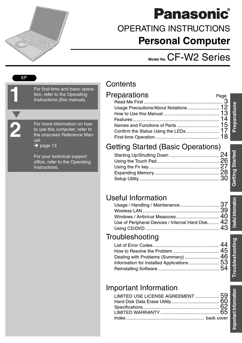 Panasonic Toughbook Cf W2dwb02km Operating Instructions Manual Pdf Download Manualslib