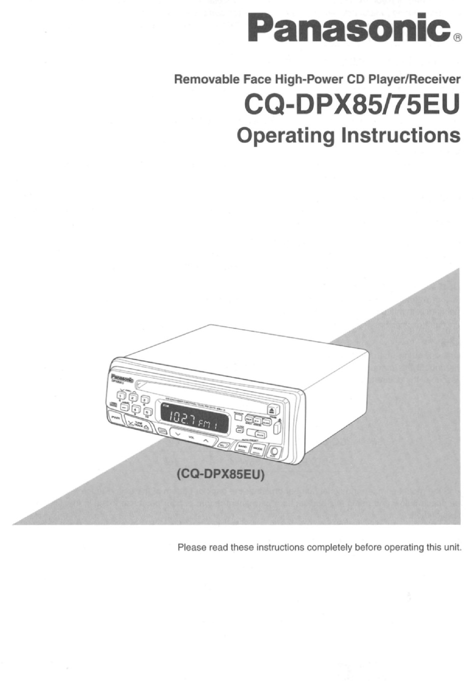 PANASONIC CQ-DPX85EU OPERATING INSTRUCTIONS MANUAL Pdf Download ...