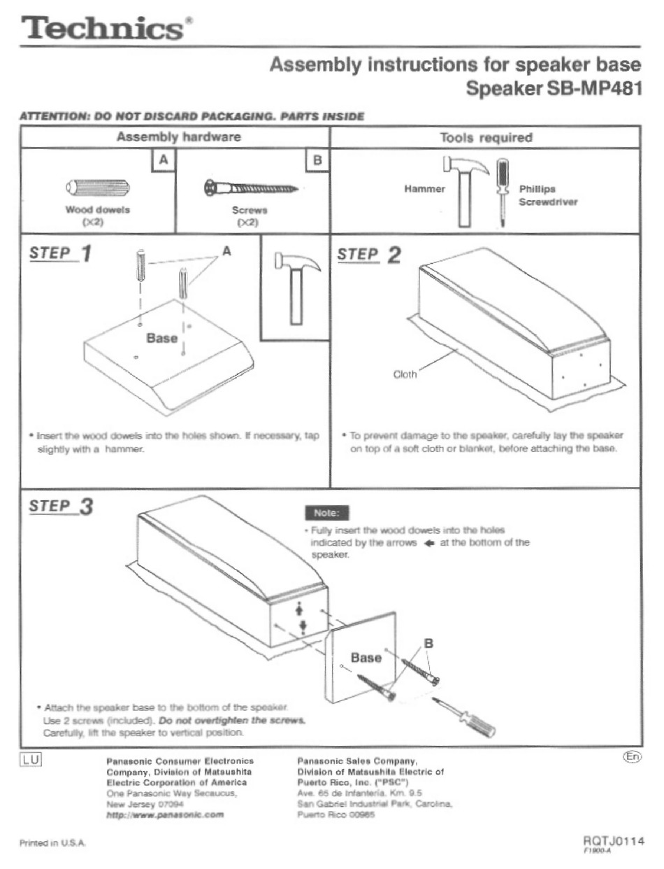 TECHNICS SBMP481 ASSEMBLING INSTRUCTIONS Pdf Download ManualsLib