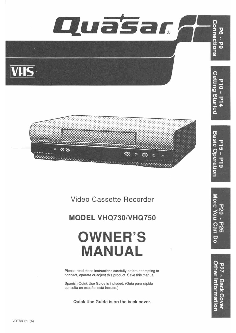 QUASAR VHQ750 USER MANUAL Pdf Download ManualsLib