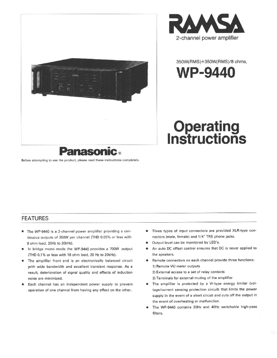 PANASONIC WP-9440 OPERATING INSTRUCTIONS MANUAL Pdf Download