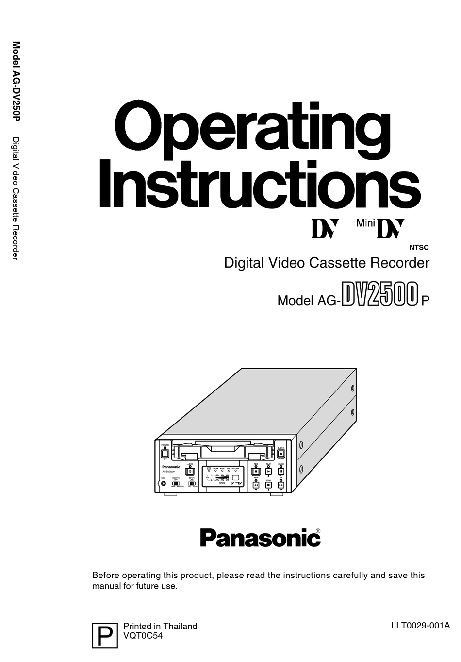 Panasonic Ag Dv2500p Operating Instructions Manual Pdf Download Manualslib