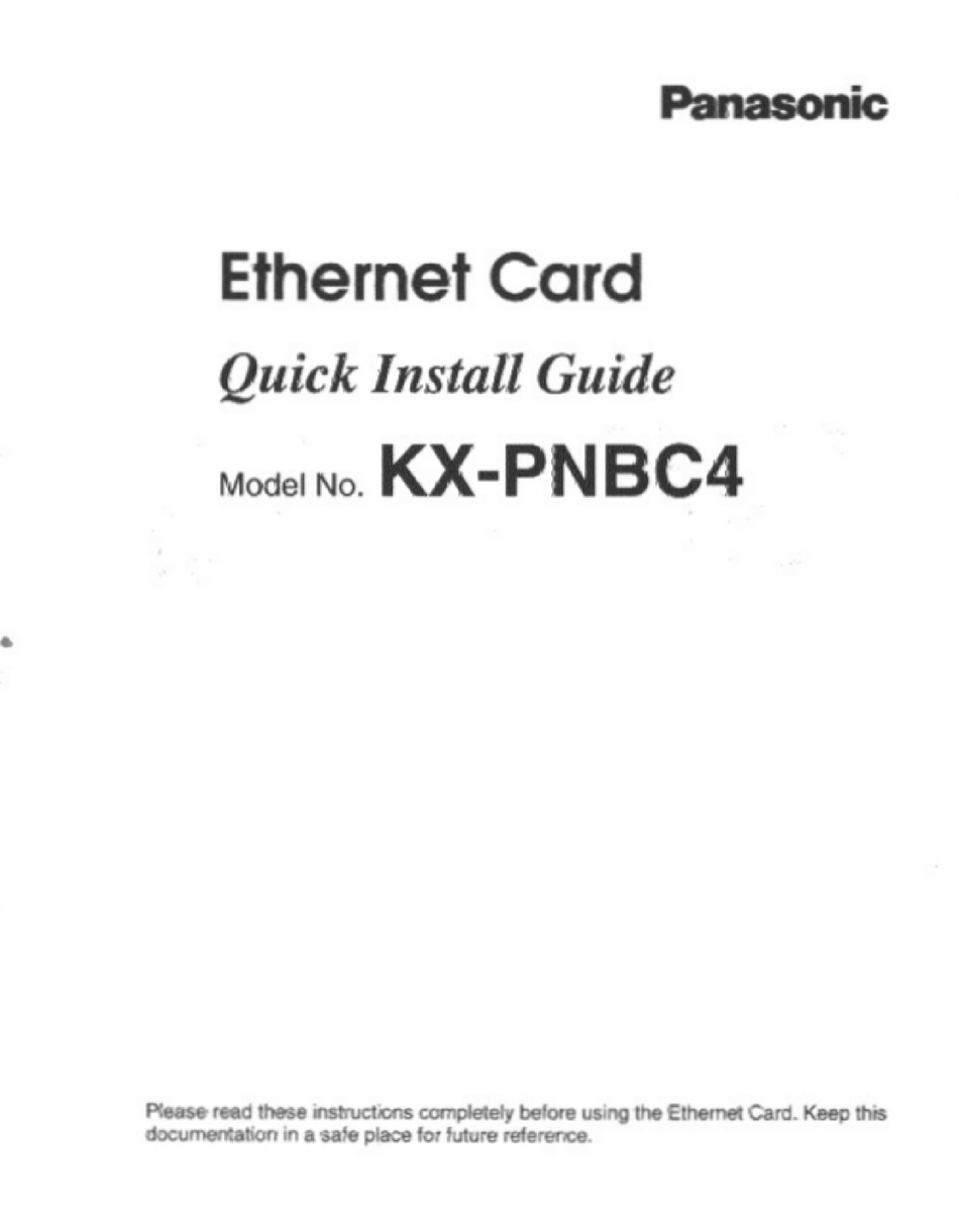 PANASONIC KX-PNBC4 QUICK INSTALL MANUAL Pdf Download | ManualsLib