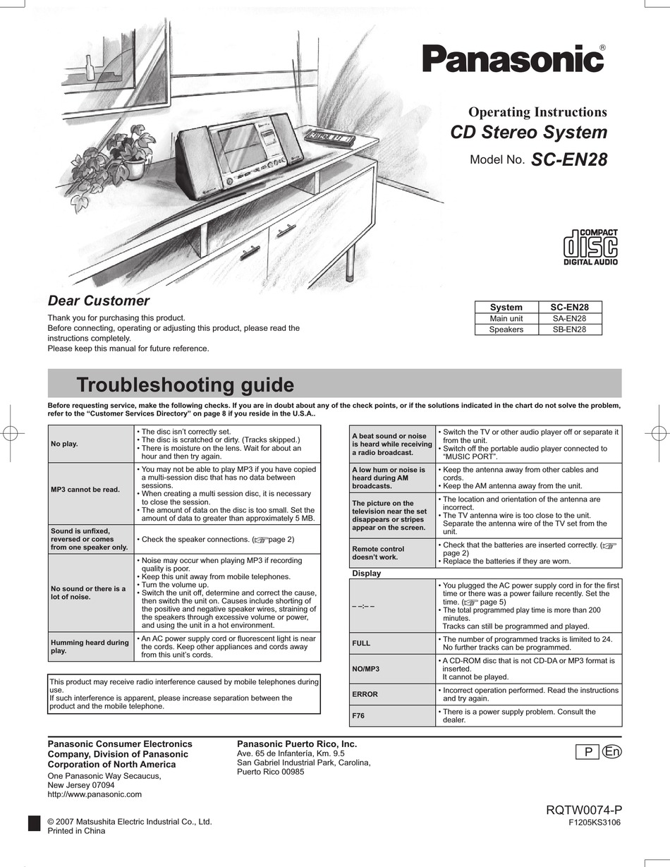 PANASONIC SC-EN28 TROUBLESHOOTING MANUAL Pdf Download | ManualsLib