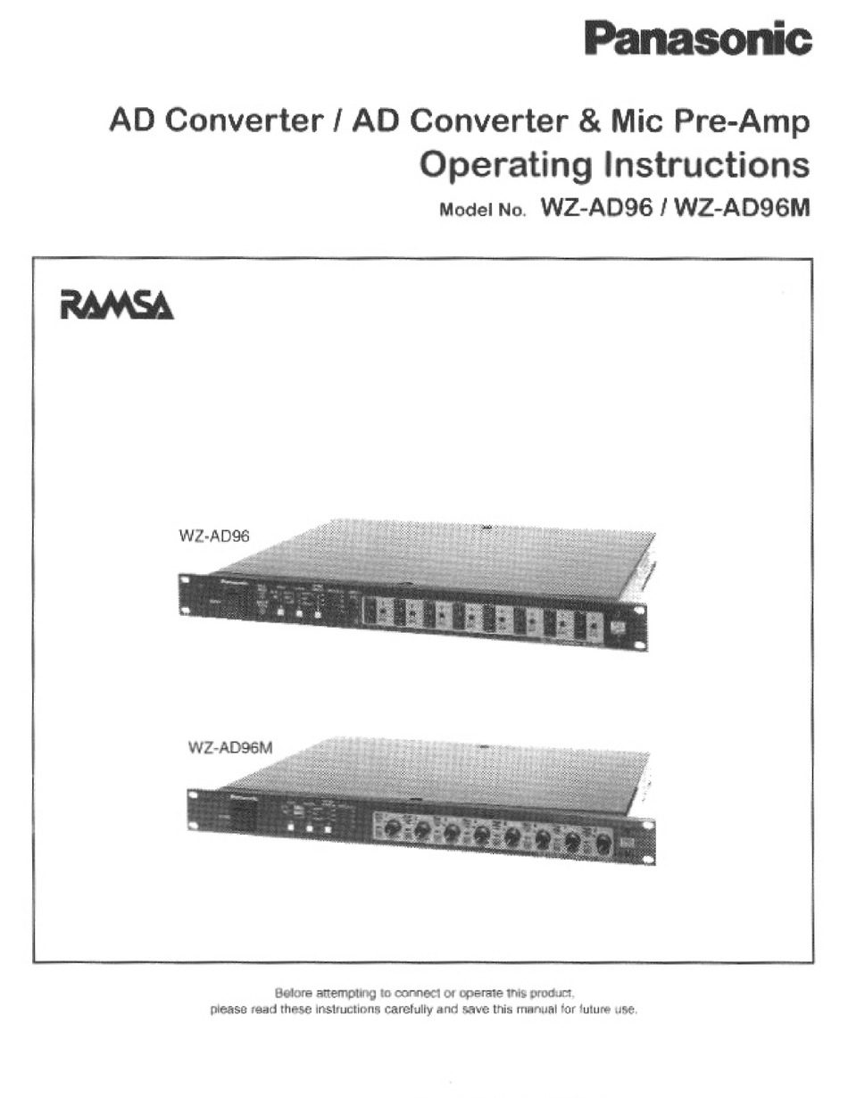 PANASONIC RAMSA WZ-AD96M OPERATING INSTRUCTIONS MANUAL Pdf