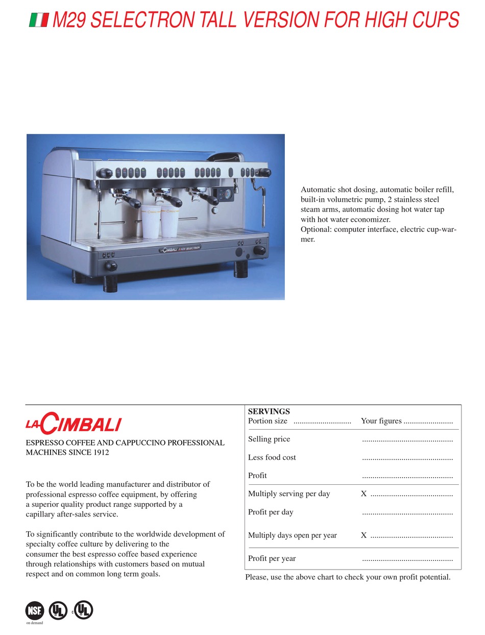 la cimbali m2 barsystem specs