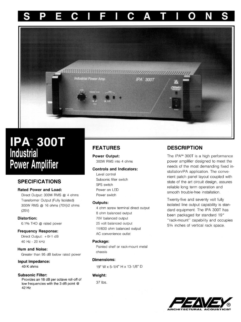 PEAVEY IPA 300T SPECIFICATIONS Pdf Download ManualsLib