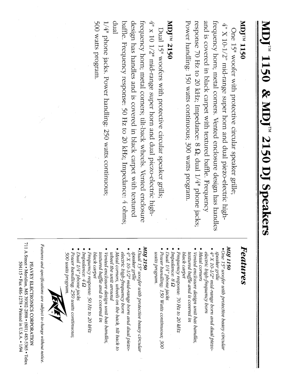 PEAVEY MDJ-1150 FEATURES Pdf Download | ManualsLib