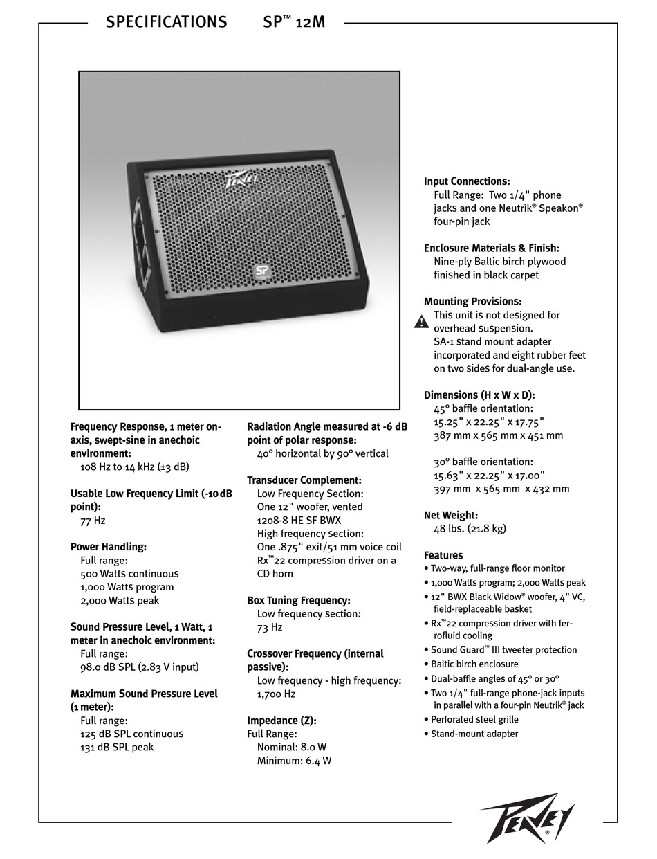 PEAVEY SP 12M SPECIFICATIONS Pdf Download | ManualsLib