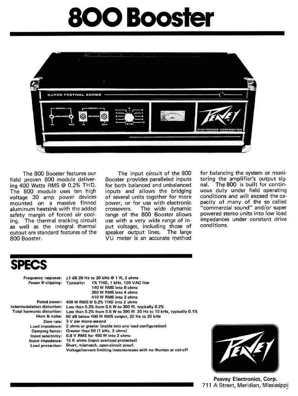 PEAVEY 800 BOOSTER SPECIFICATIONS Pdf Download | ManualsLib