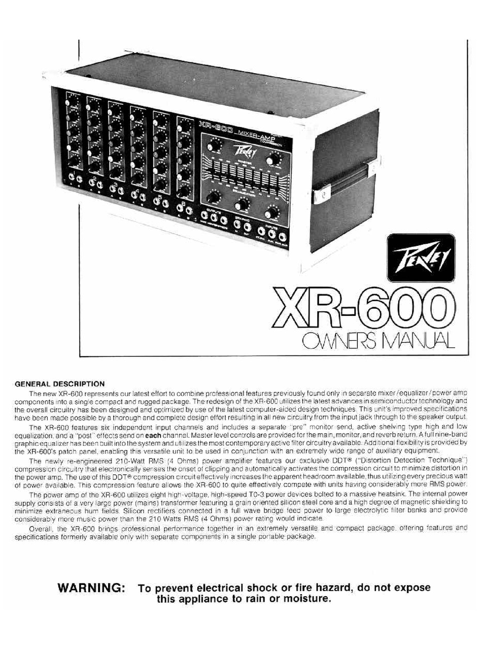 Peavey Xr 600 Owner U0026 39 S Manual Pdf Download