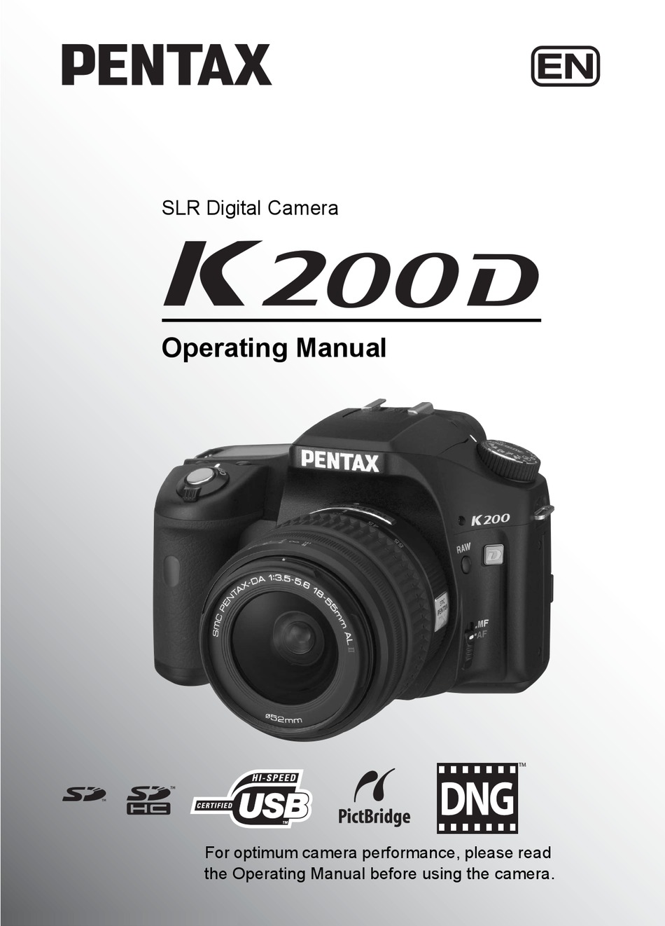 PENTAX K100D PRINTED INSTRUCTION MANUAL USER GUIDE HANDBOOK 220 PAGES 