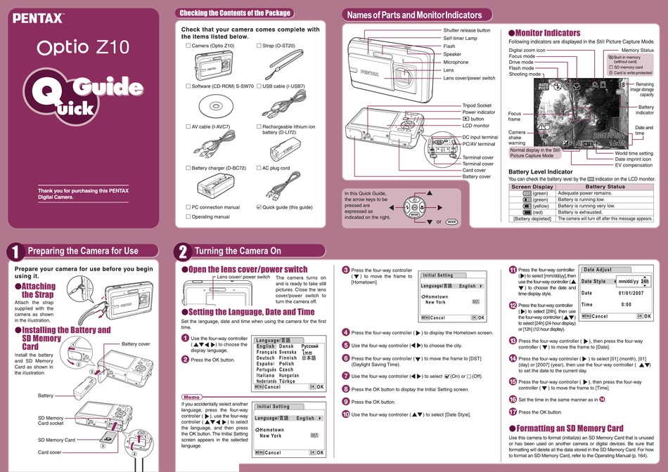 PENTAX OPTIO Z10 QUICK MANUAL Pdf Download | ManualsLib