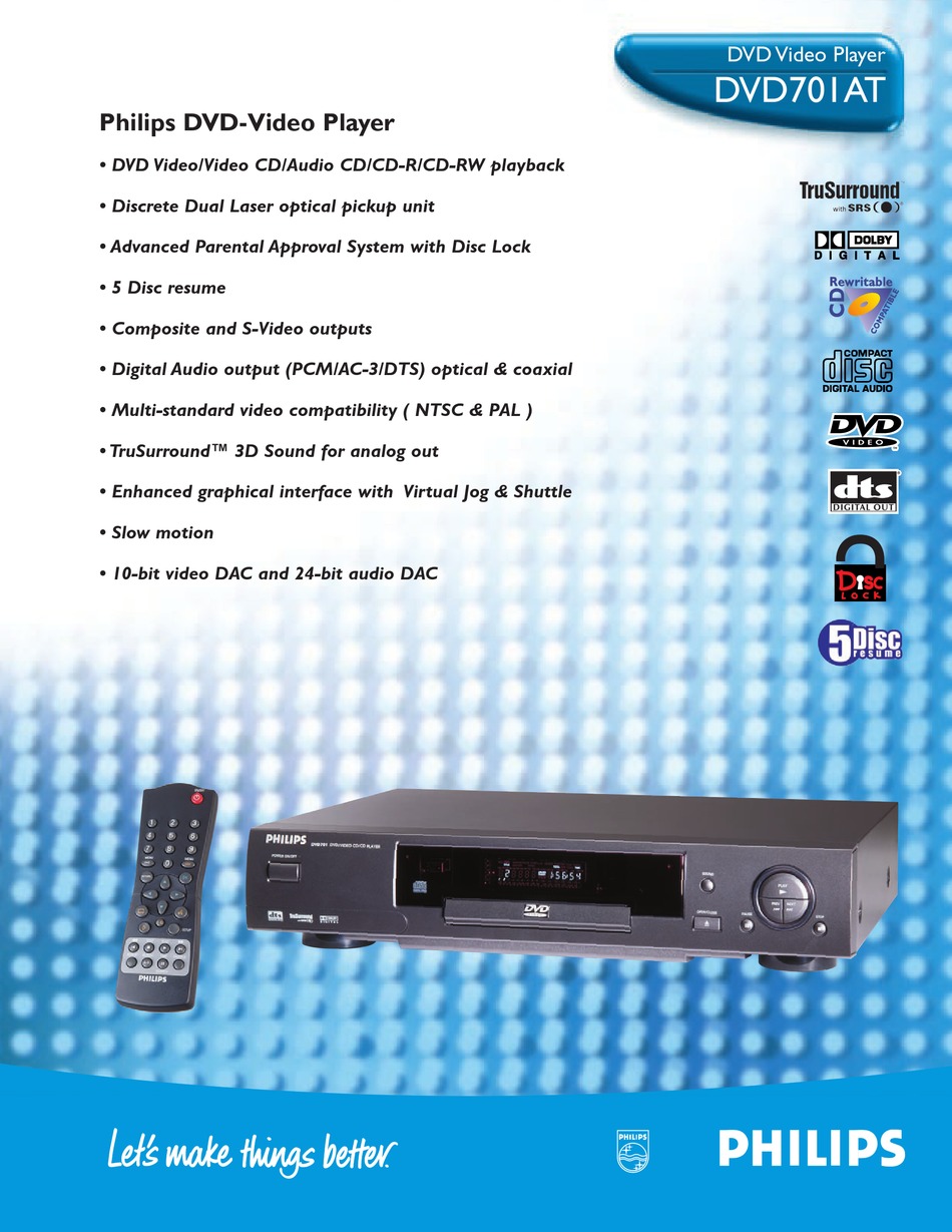 PHILIPS DVD701AT SPECIFICATIONS Pdf Download ManualsLib