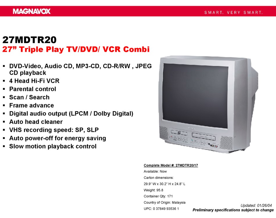 MAGNAVOX 27MDTR20 SPECIFICATIONS Pdf Download | ManualsLib