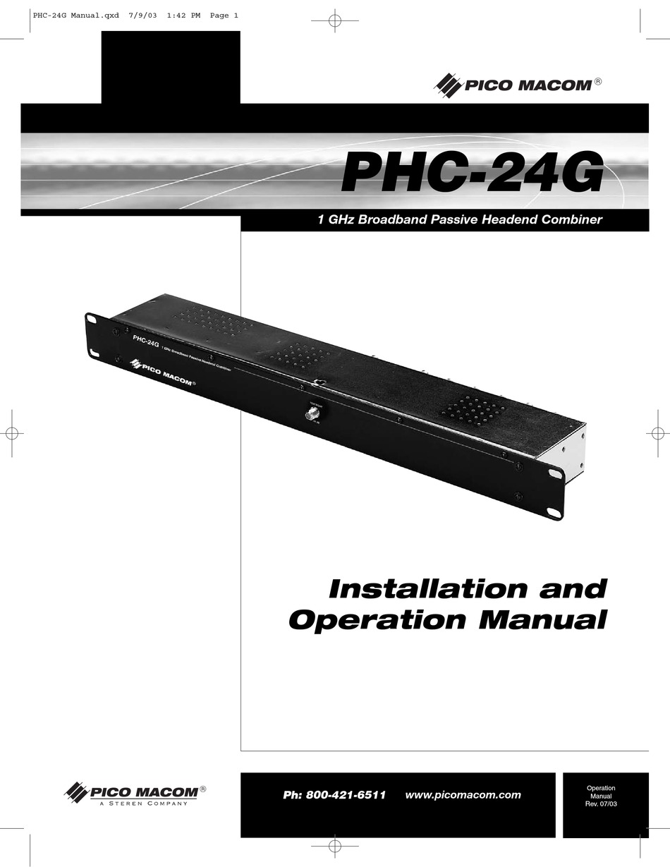 PICO MACOM PHC-24G INSTALLATION AND OPERATION MANUAL Pdf Download