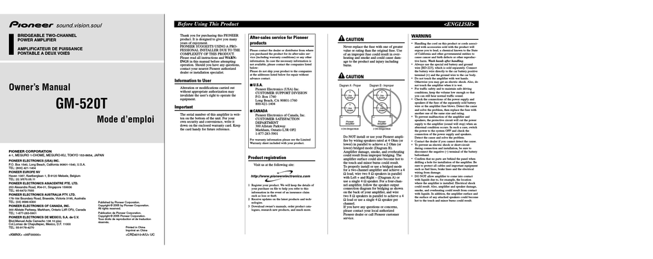 Pioneer Gm 520t Owner S Manual Pdf Download Manualslib