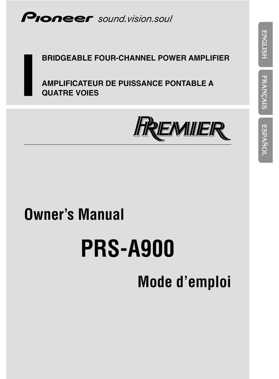 PIONEER PREMIER PRS-A900 OWNER'S MANUAL Pdf Download | ManualsLib