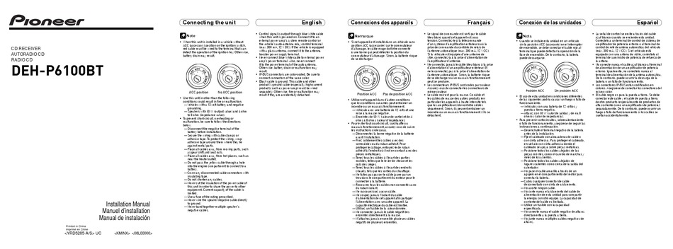 PIONEER DEH-P6100BT INSTALLATION MANUAL Pdf Download | ManualsLib