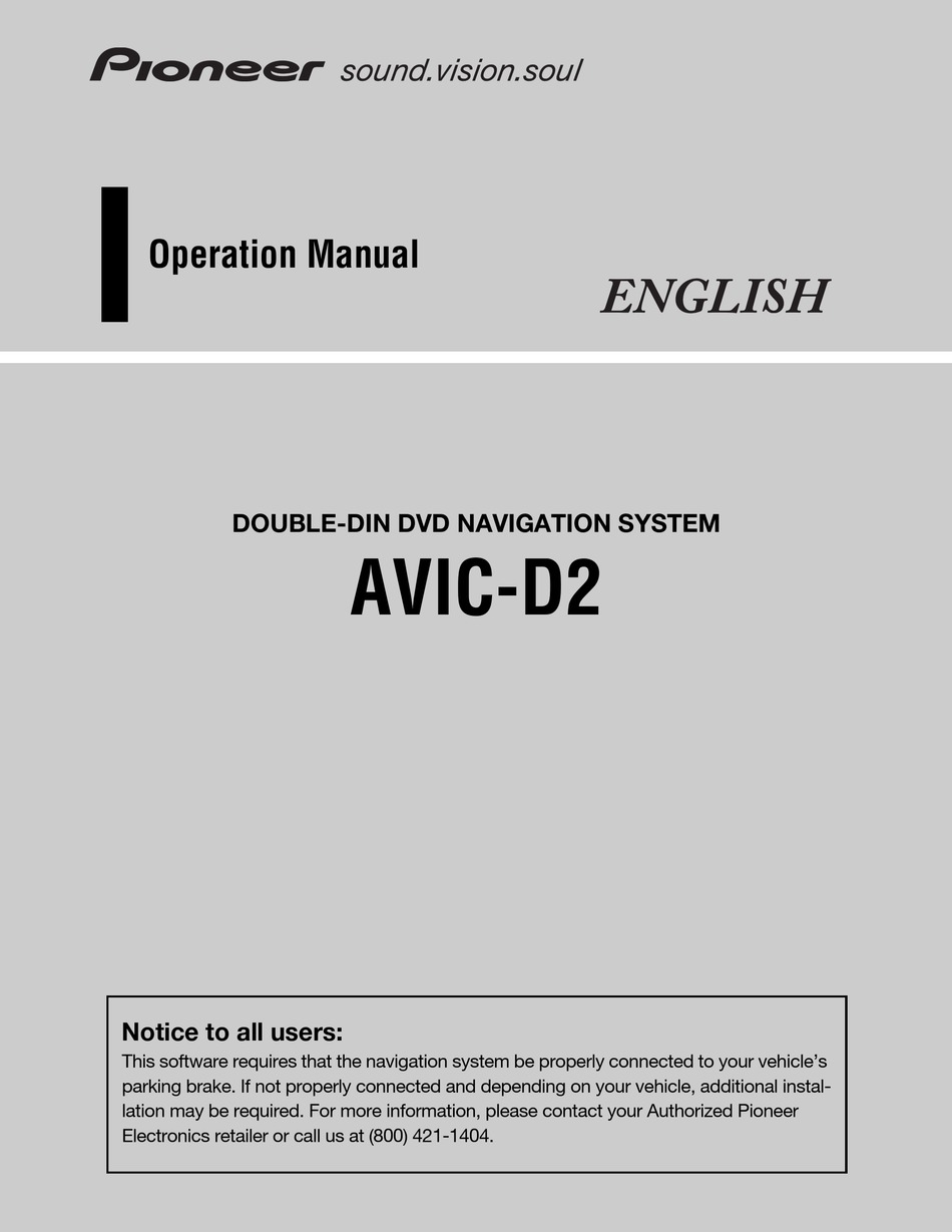 PIONEER AVIC-D2 OPERATION MANUAL Pdf Download | ManualsLib