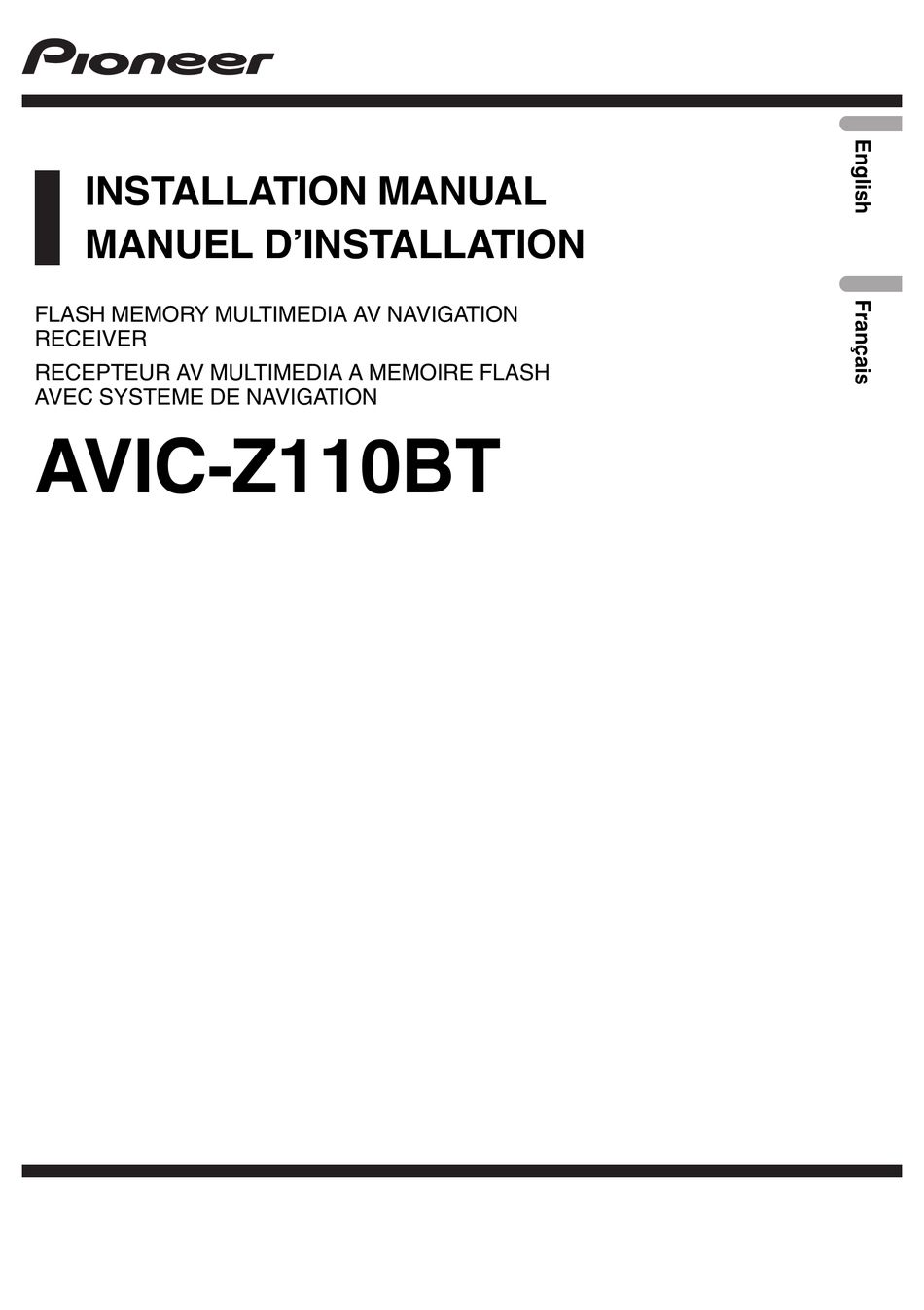 PIONEER AVIC-Z110BT INSTALLATION MANUAL Pdf Download | ManualsLib