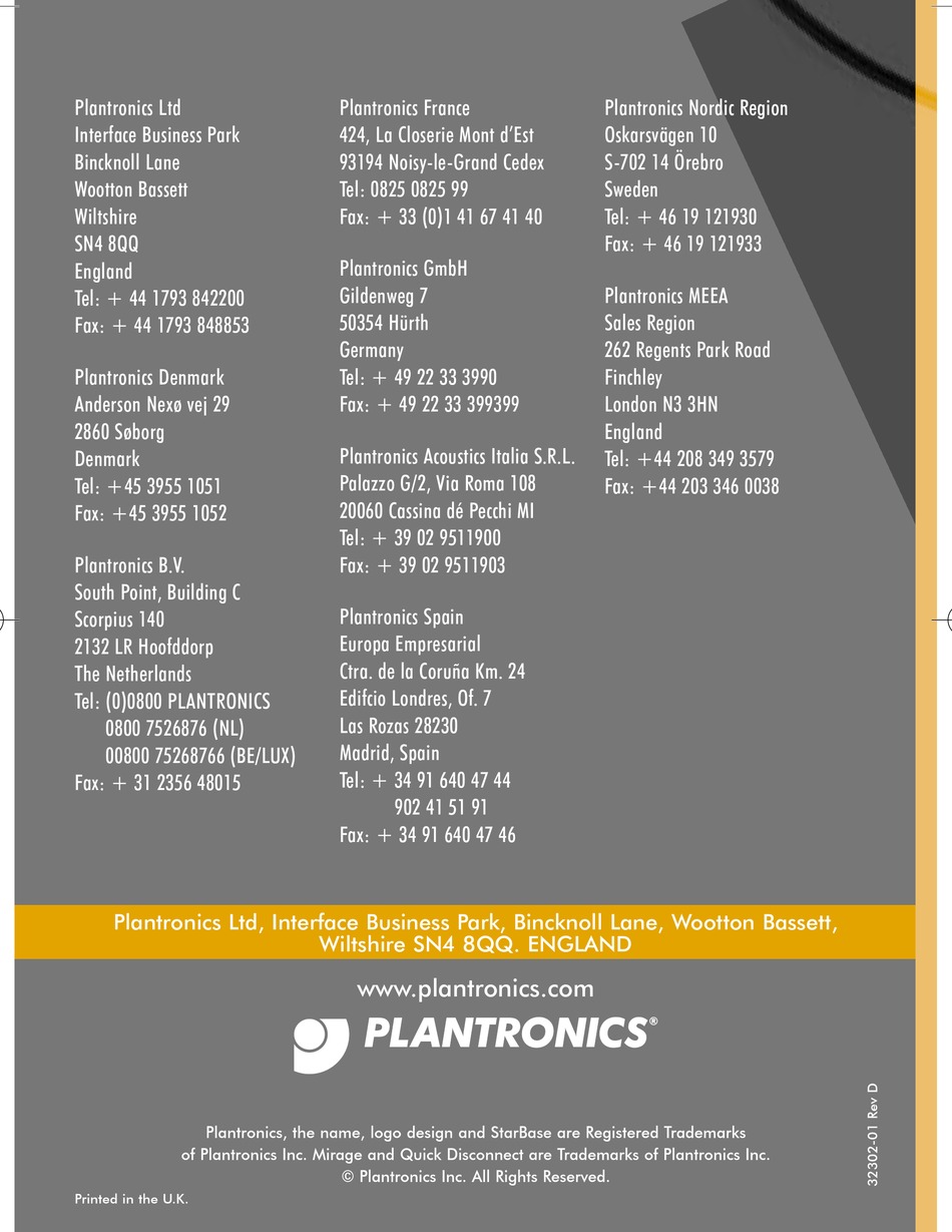 Plantronics Mirage H41 User Manual 