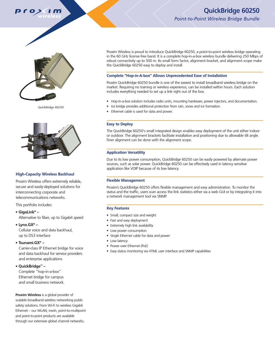 Proxim Quickbridge 60250 Specifications Pdf Download Manualslib